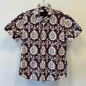 Wildfang Women’s The Essential Short Sleeve Button Up Shirt Paisley Purple Small